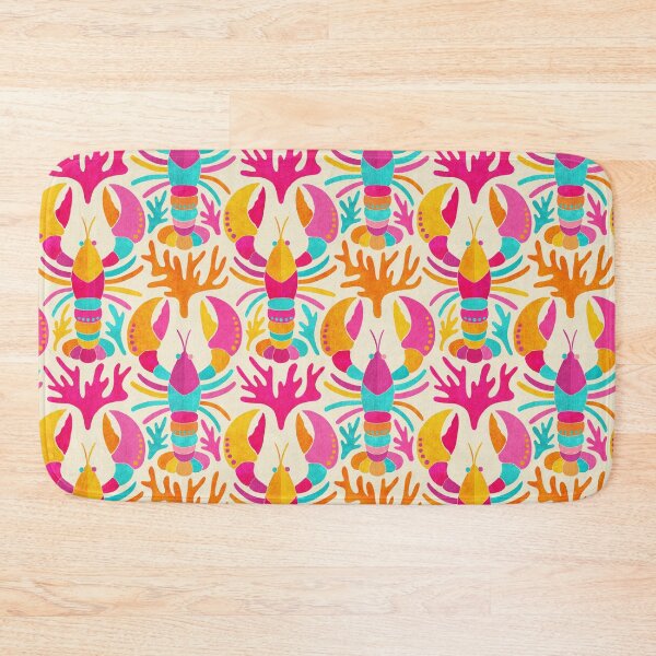 Item preview, Lobster Damask Pattern in Popping Dopamine Colors on Cream designed and sold by micklyn.