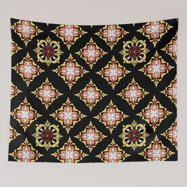 Item preview, seamless red and gold pattern in a black background designed and sold by kasune-shop.