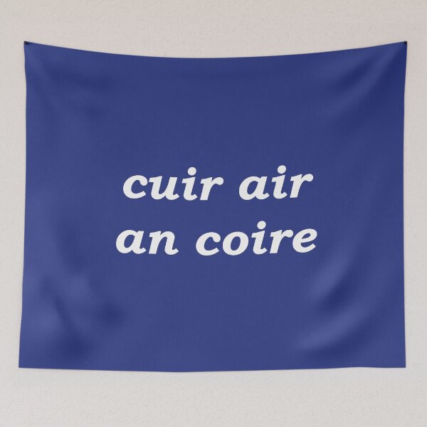 Item preview, Put on the kettle! (cuir air an coire in Scottish Gaelic) in dark blue designed and sold by Mamaidh Made.