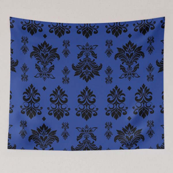 Item preview, Vintage black Floral Patterns on a blue Background designed and sold by kasune-shop.