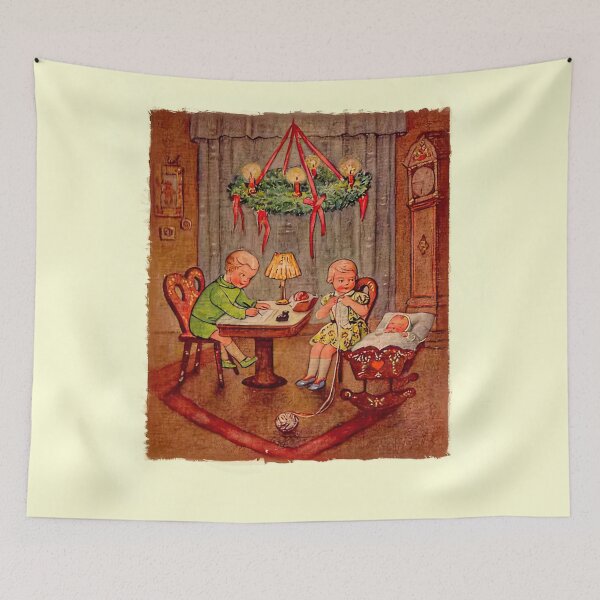 Item preview, Chidren playing mumies and dadies at christmas, vintage illustration designed and sold by stevepaint.