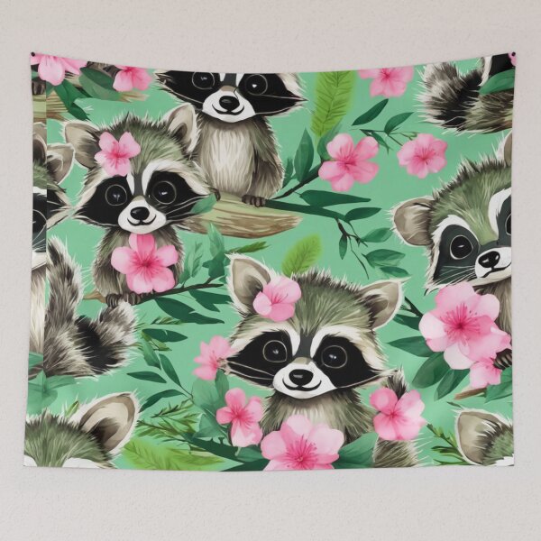 Item preview, Happy raccoons and cherry blossoms designed and sold by Nolan6.