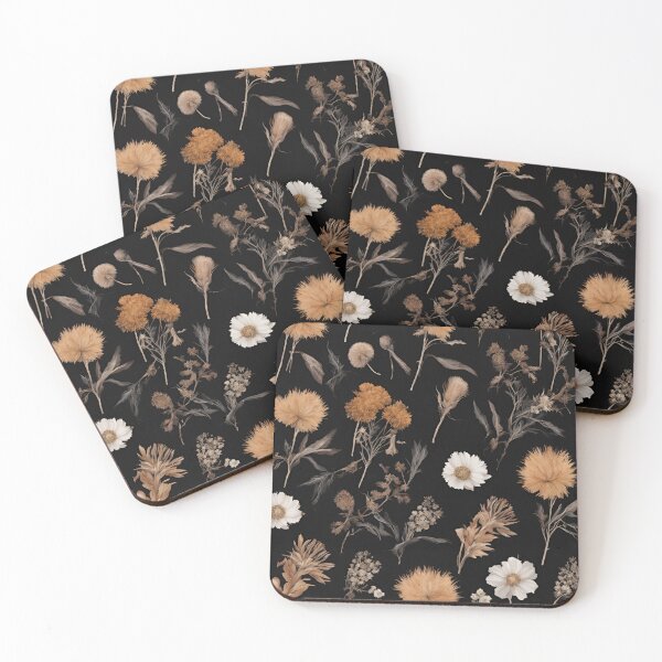 Item preview, Dark Academia Floral - dried flowers daisies daisy wild flowers dark cottagecore country english floreal pattern black background girlie  designed and sold by Fantasy Cache.