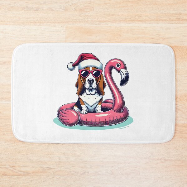 Item preview, Basset Hound Dog Christmas in July Santa Flamingo Floatie designed and sold by thepawster.