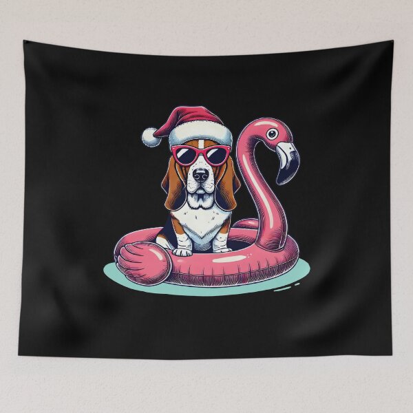 Item preview, Basset Hound Dog Christmas in July Santa Flamingo Floatie designed and sold by thepawster.