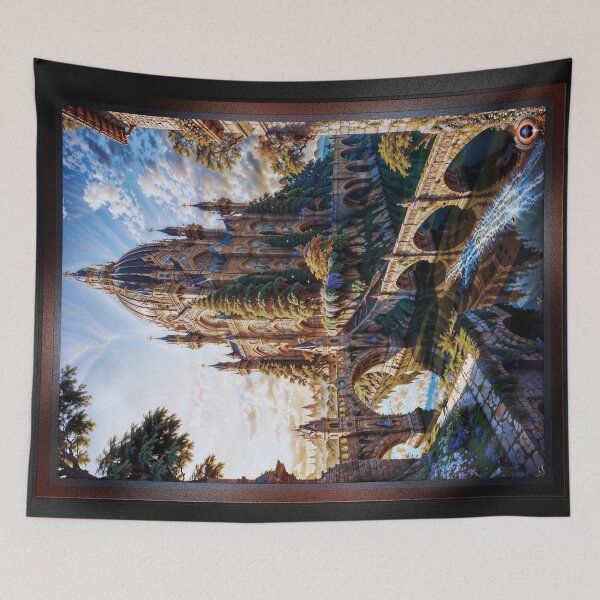 Item preview, A Stunning Majestic Fantasy Castle Overlooking A Magical Landscape Beautiful AI Concept Art by Xzendor7 designed and sold by Xzendor7 Digital Art Creations.