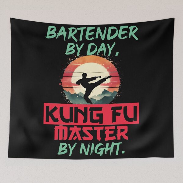 Item preview, Vintage Kung Fu Master & Bartender Dual Life | T-Shirt Design | designed and sold by TheInkyOwl-TIO.