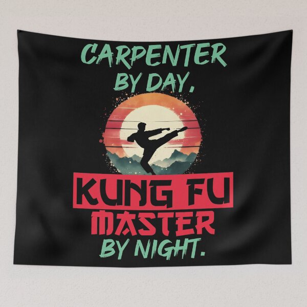 Item preview, Vintage Kung Fu Master & Carpenter Dual Life | T-Shirt Design | designed and sold by TheInkyOwl-TIO.
