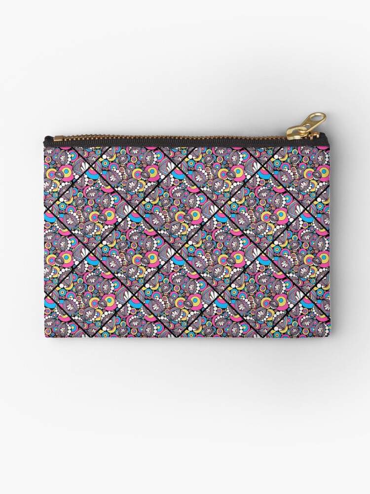 Zipper Pouch, 80s Aerobics Rainbow Daisy Doodle Diamond Tile designed and sold by Triplicate Limited