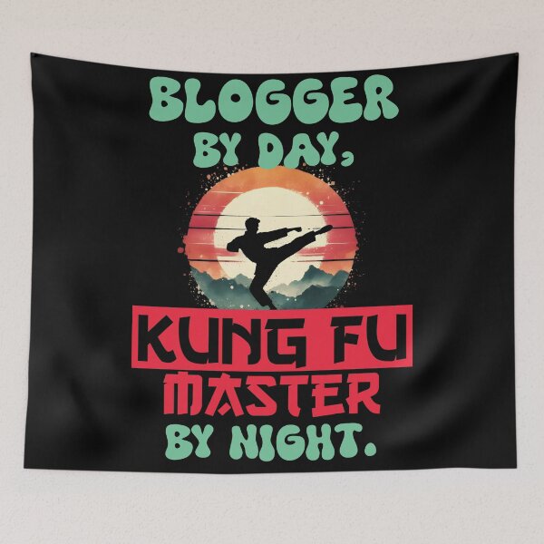 Item preview, Vintage Kung Fu Master & Blogger Dual Life | T-Shirt Design | designed and sold by TheInkyOwl-TIO.