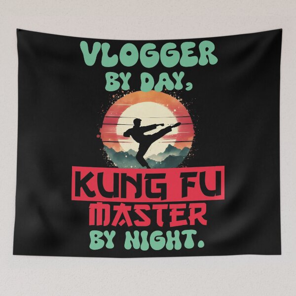 Item preview, Vintage Kung Fu Master & Vlogger Dual Life | T-Shirt Design | designed and sold by TheInkyOwl-TIO.