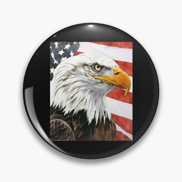 Item preview, Stern faced American Bald Eagle with American flag background designed and sold by AmericaFreedom.