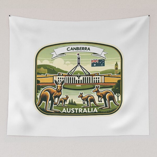 Item preview, Vintage Canberra Minimalist - Retro Australia travel sticker with kangaroos designed and sold by pod24.