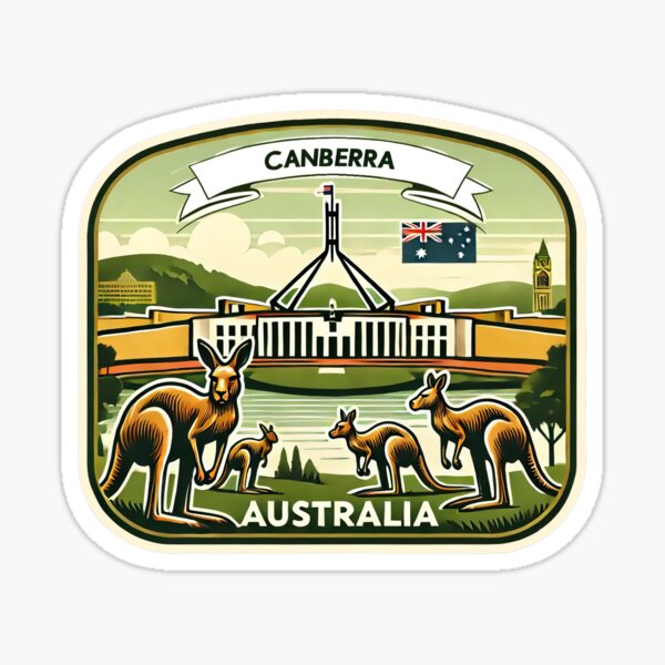 Item preview, Vintage Canberra Minimalist - Retro Australia travel sticker with kangaroos designed and sold by pod24.