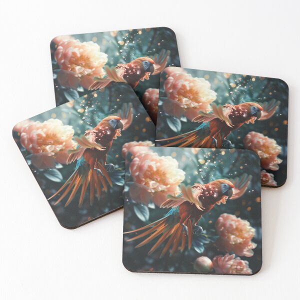 Item preview, Ara bird, ara parrot in magic rainy forrest peonies designed and sold by anetajanes.