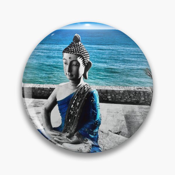 Item preview, Buddhist meditation by the Mediterranean Sea (black and white with blue tones) designed and sold by seasandlands.