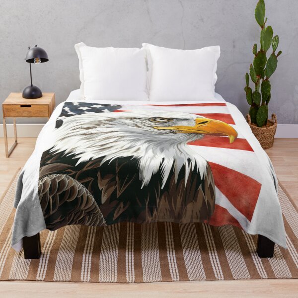 Item preview, Stern faced American Bald Eagle with American flag background designed and sold by AmericaFreedom.