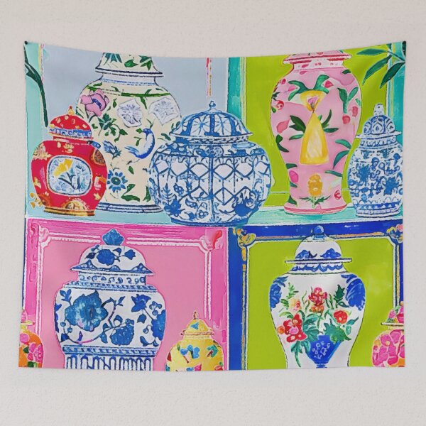 Item preview, Preppy ginger jars patchwork designed and sold by SophieClimaArt.
