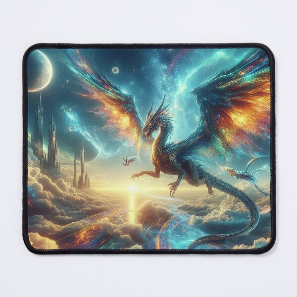 Item preview, Flying fantasy dragon in a futuristic setting designed and sold by BlueGnome.