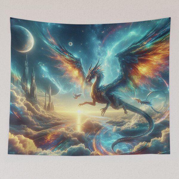 Item preview, Flying fantasy dragon in a futuristic setting designed and sold by BlueGnome.
