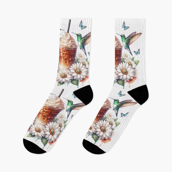 Item preview, Iced Coffee white daisies with hummingbirds and butterflies designed and sold by EarthArtAvencha.