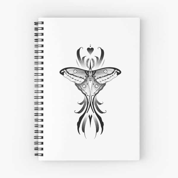 Item preview, Hand drawn black and white moth with heart and floral elements and shading designed and sold by SimoesArtistry.