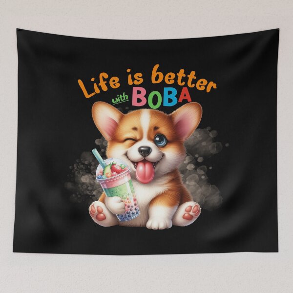 Artikelvorschau, Corgi mit BOBA-Tee Milchtee Bubble Tea entworfen und verkauft von DegraDesign.