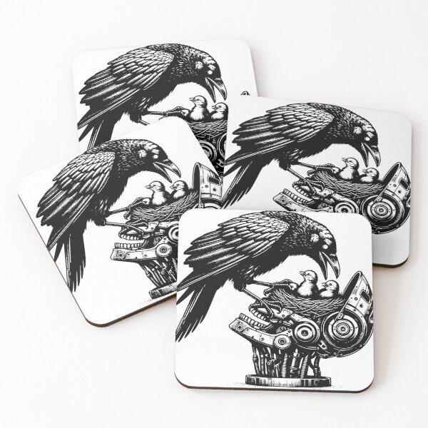 Item preview, Punk Rock Cyber Nature vs Tech Raven caring for nest of Chicks designed and sold by dreamsagellc.