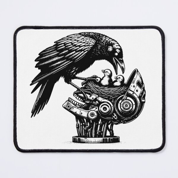 Item preview, Punk Rock Cyber Nature vs Tech Raven caring for nest of Chicks designed and sold by dreamsagellc.