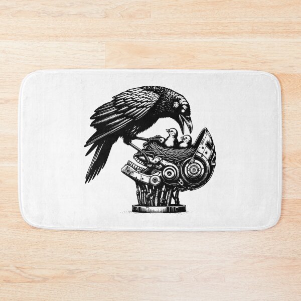 Item preview, Punk Rock Cyber Nature vs Tech Raven caring for nest of Chicks designed and sold by dreamsagellc.