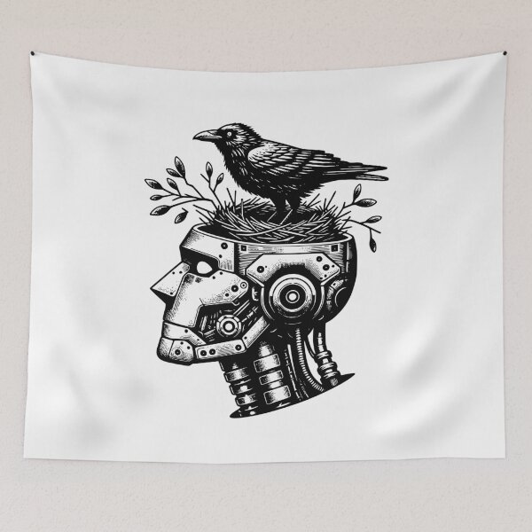Item preview, Crow Nesting in Robot Head - Cyber Punk Gothic designed and sold by dreamsagellc.