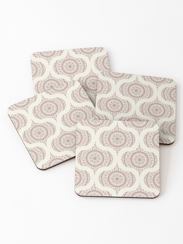 Coasters (Set of 4), Warm Neutrals Cafe Ombre Dot Mandala Mid Mod Ogee designed and sold by Triplicate Limited