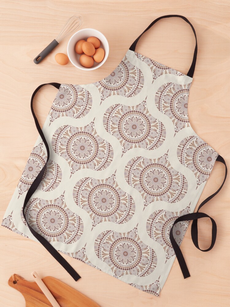 Apron, Warm Neutrals Cafe Ombre Dot Mandala Mid Mod Ogee designed and sold by Triplicate Limited