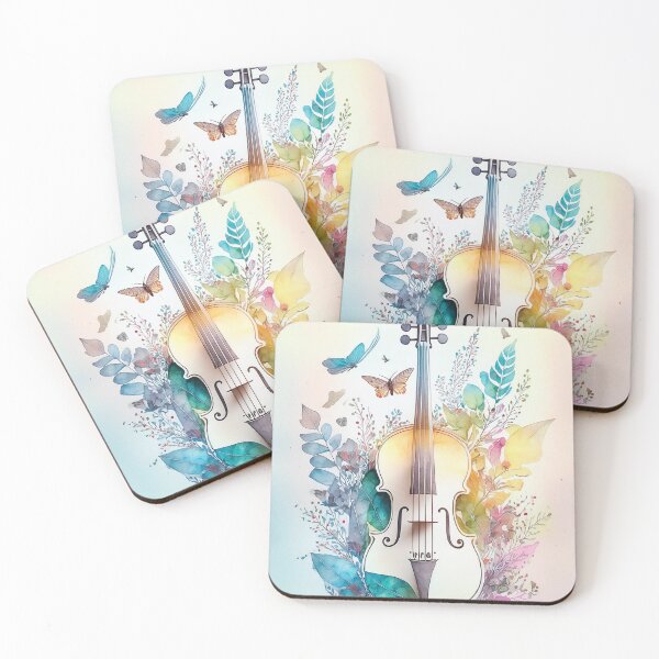 Item preview, Watercolor violin with flowers - beautiful wildflower floral garden - pink and blue butterflies designed and sold by navitalidesign.