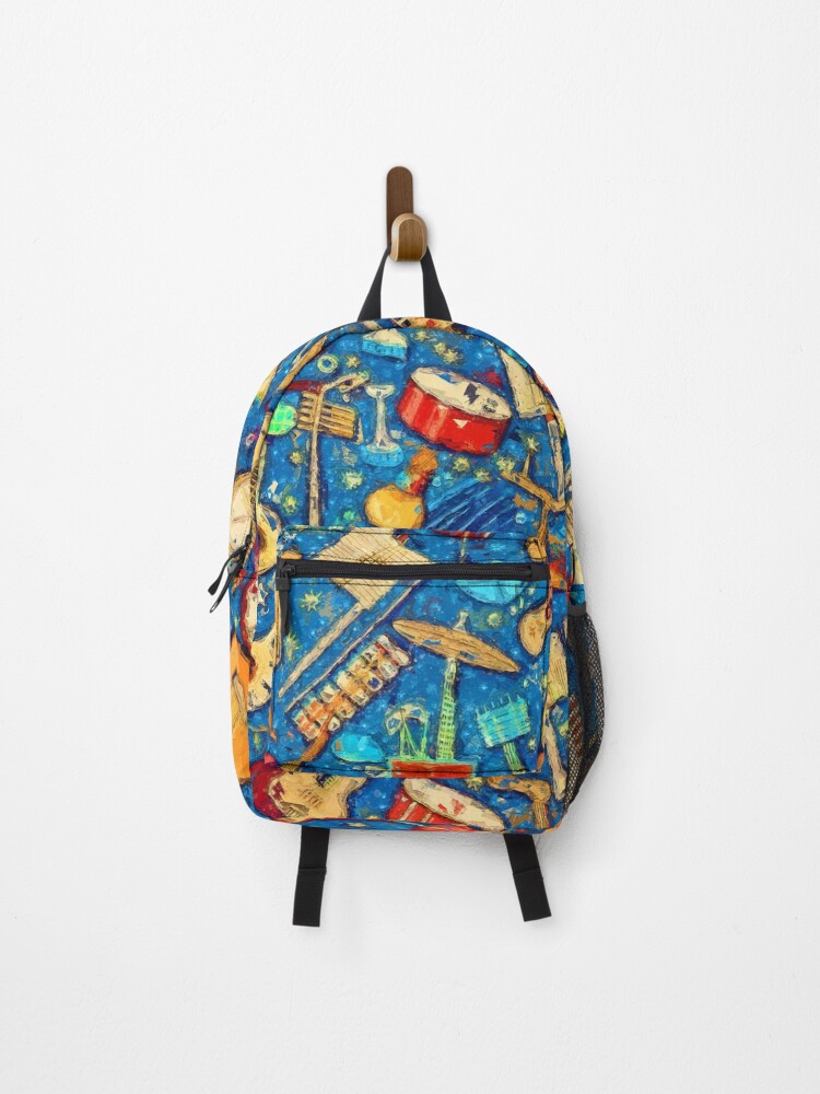Thumbnail 1 of 3, Backpack, Musical Galaxy: Vibrant Instruments and Notes Pattern designed and sold by images2delight.