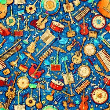 Artwork thumbnail, Musical Galaxy: Vibrant Instruments and Notes Pattern by Michael van der Hoorn