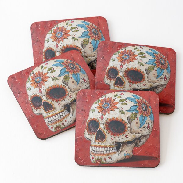 Item preview, Day of the Dead Skull Painting Red and Grey 4 designed and sold by AstroRisq.