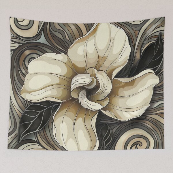 Item preview, Earthtone tattoo style gardenia flower designed and sold by dcrc.