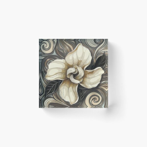 Item preview, earthtone tattoo style gardenia flower designed and sold by dcrc.
