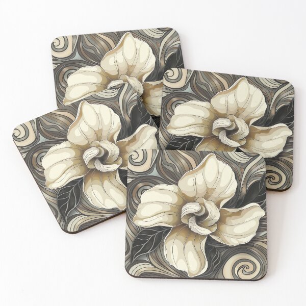 Item preview, earthtone tattoo style gardenia flower designed and sold by dcrc.