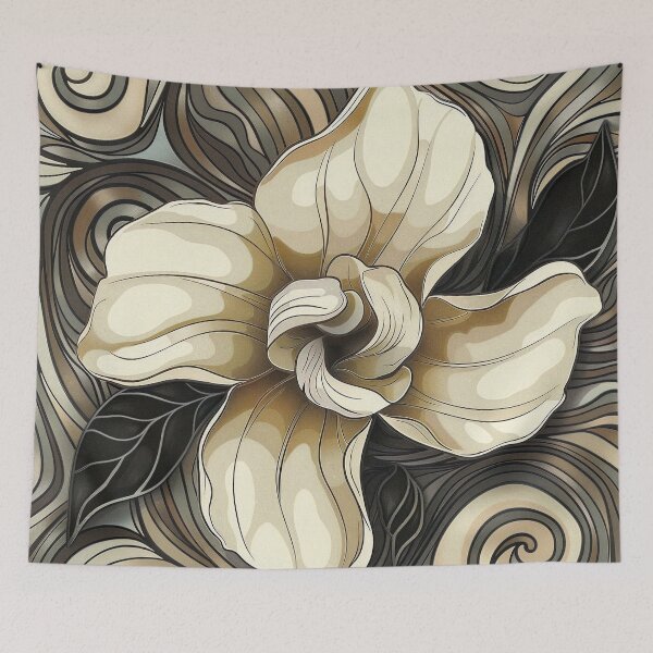 Item preview, earthtone tattoo style gardenia flower designed and sold by dcrc.