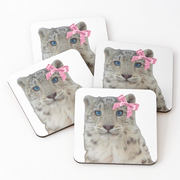 Item preview, Coquette snow leopard wearing pink bow  designed and sold by SillyLittleSnek.