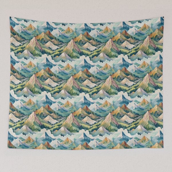 Item preview, Stunning Vintage Watercolor Mountain Pattern - Hand Painted, Seamless, and Majestic Design designed and sold by Zenovation.
