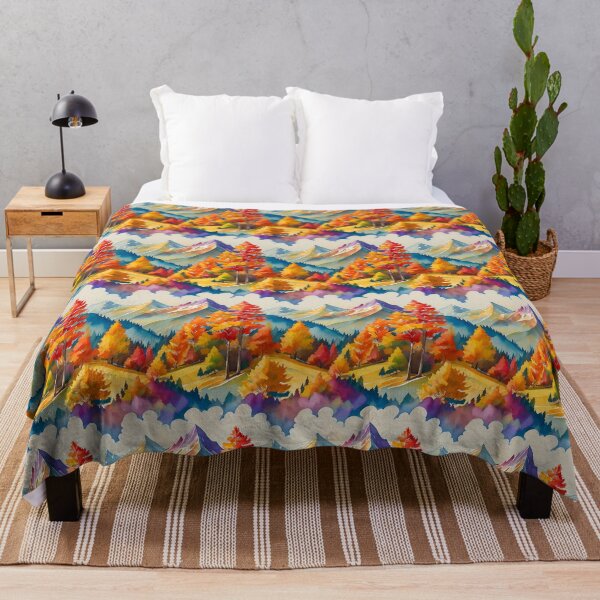 Aperçu de l'œuvre Superbe motif de montagne aquarelle d'automne - Design peint à la main, sans couture et majestueux créée et vendue par Zenovation.