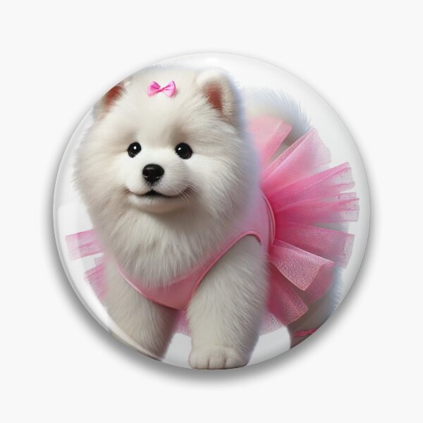 Item preview, Sweet Samoyed puppy showing off a bright pink tutu. designed and sold by toypoodlemom.
