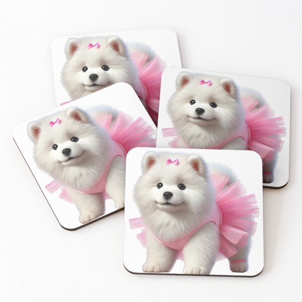 Item preview, Sweet Samoyed puppy showing off a bright pink tutu. designed and sold by toypoodlemom.