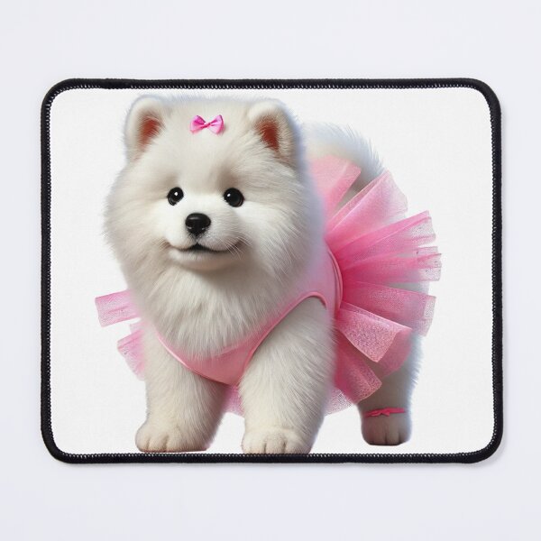 Item preview, Sweet Samoyed puppy showing off a bright pink tutu. designed and sold by toypoodlemom.