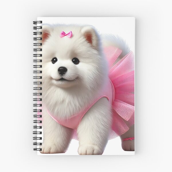 Item preview, Sweet Samoyed puppy showing off a bright pink tutu. designed and sold by toypoodlemom.