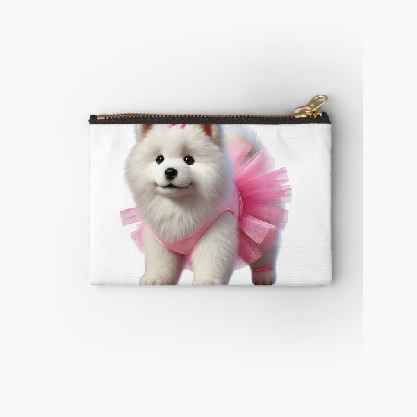 Item preview, Sweet Samoyed puppy showing off a bright pink tutu. designed and sold by toypoodlemom.