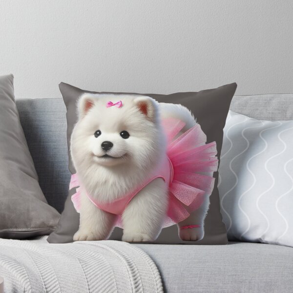 Item preview, Sweet Samoyed puppy showing off a bright pink tutu. designed and sold by toypoodlemom.
